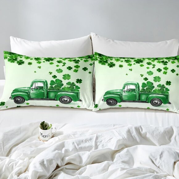 St.Patrick's Day Bedding Set King Size Lucky Clover Leaves Comforter Cover Set f - Picture 4 of 6